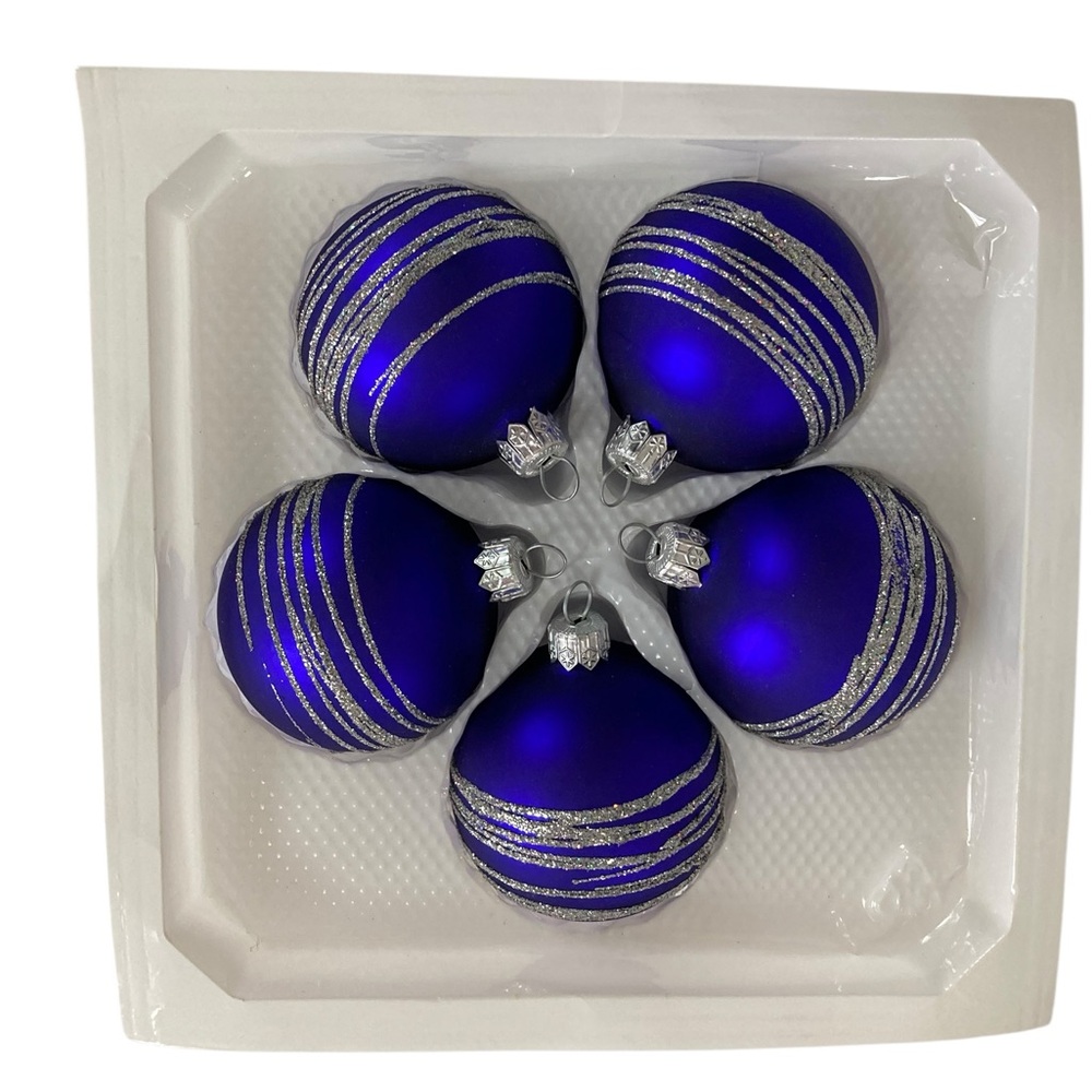 VTG 5 Genuine Glass Mouthblown Christmas Ornaments Blue Purple Silver Poland - Picture 2 of 10